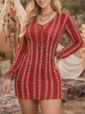 Anthropologie Boho Sadie & Sage Red & White Embroidered Dress